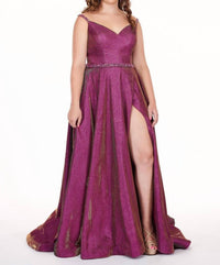 Rachel Allan - Glitter Woven Prom Gown With Slit