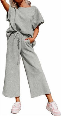 Aapparella Textured T-shirt And Pant Set in gray - women's sleepwear