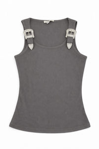 Pretty Garbage Women's Buckle Tank Top in gray - women's tank top