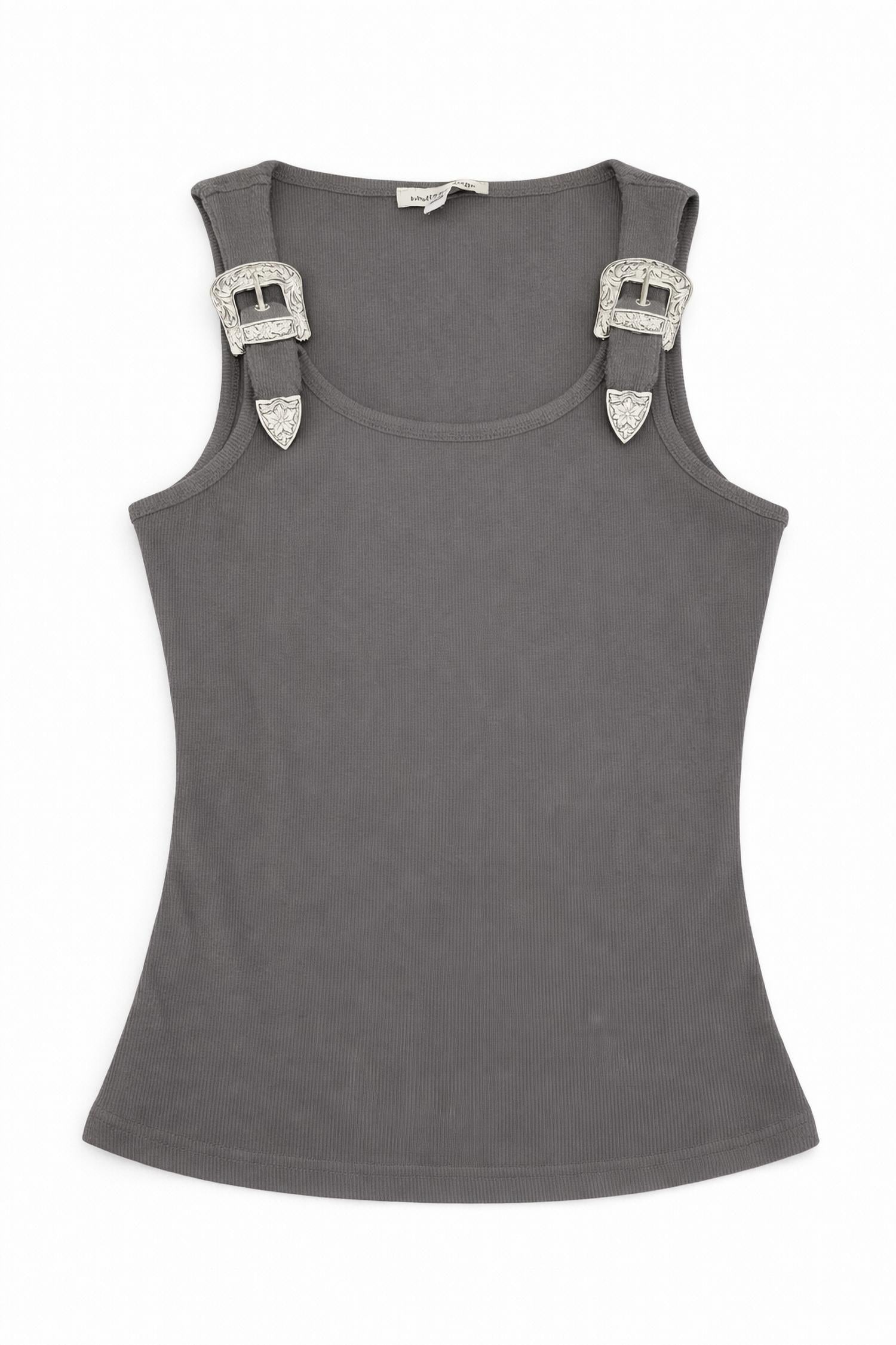 Pretty Garbage Women's Buckle Tank Top in gray - women's tank top