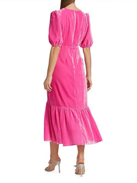 Rhode - Ester Puff-sleeve Velvet Midi-dress
