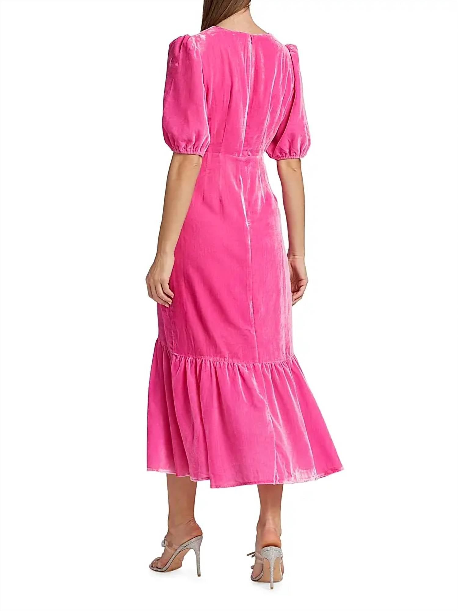 Rhode - Ester Puff-sleeve Velvet Midi-dress