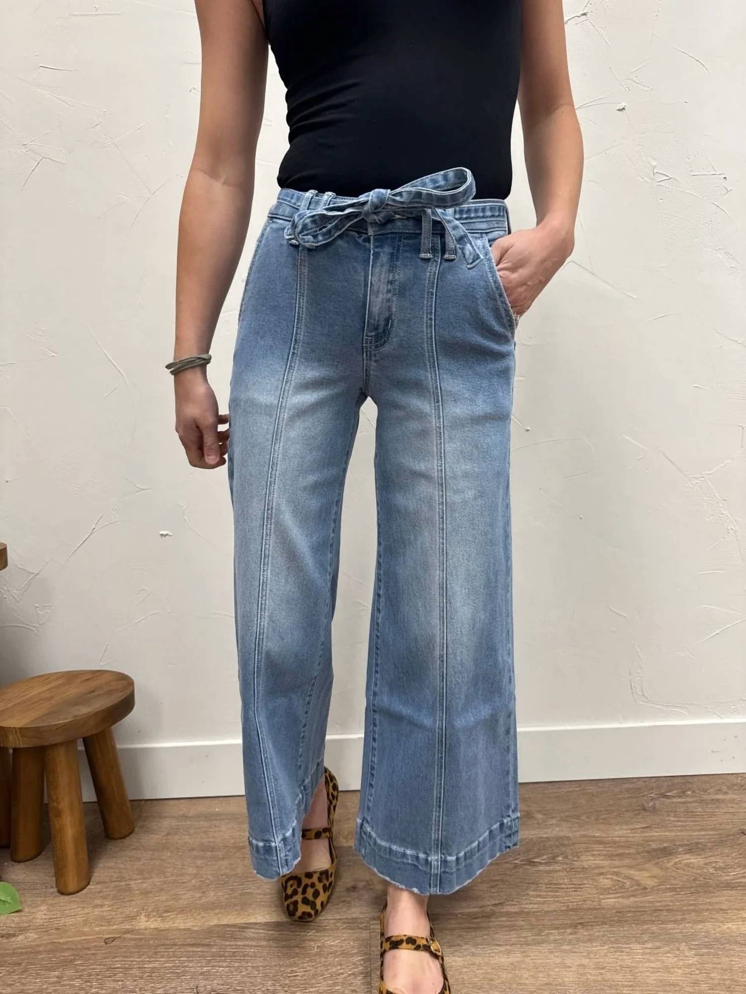 Vervet By Flying Monkey - High Rise Tie Waist Crop Palazzo Pants