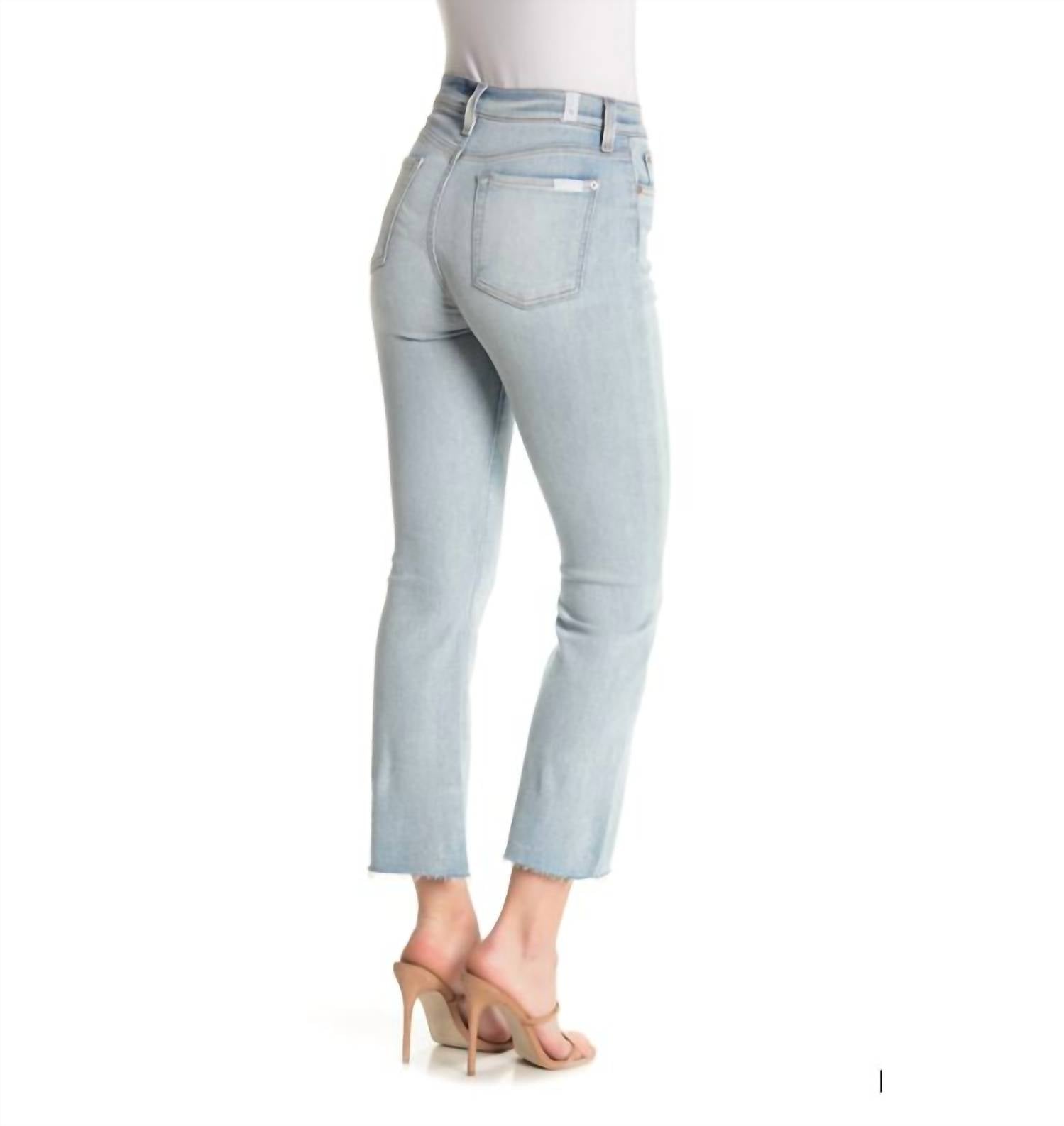 7 For All Mankind - High Rise Light Wash Kick Flare Raw Hem Jeans