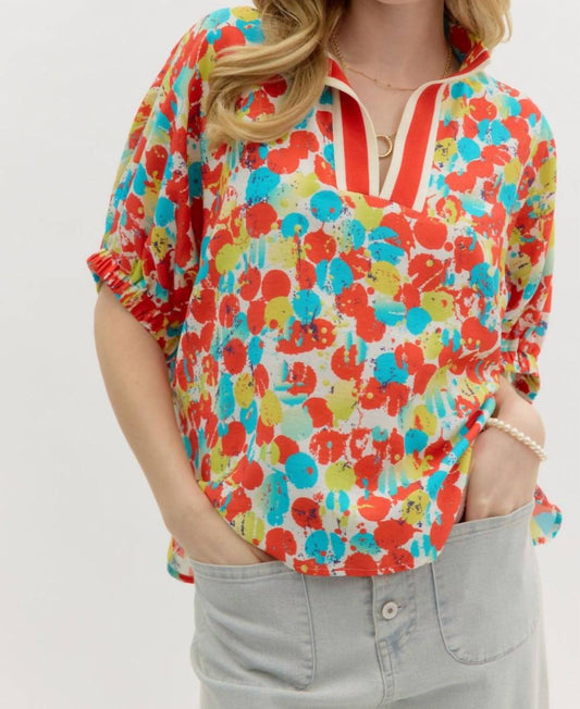 Entro - Abstract Print Dolman Sleeve Pullover Top