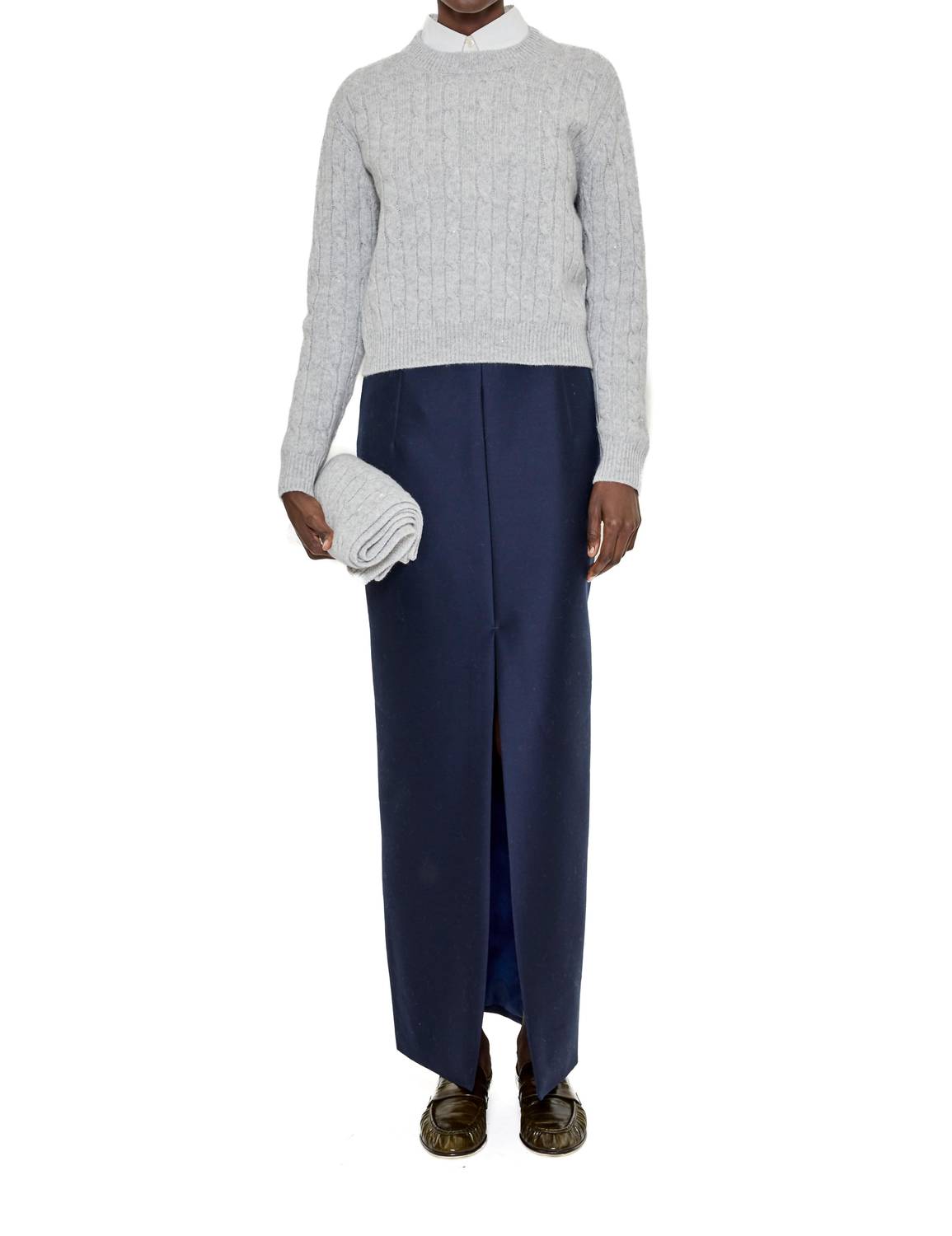 arch4 Cashmere Clover Mews Sweater in husky grey silver sequins - women's sweater