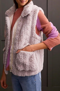 Tribal - Fur Cable Knit Zip Vest