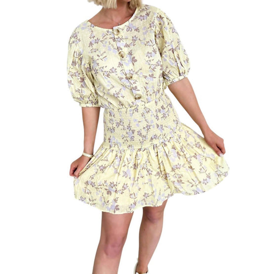 Olivaceous - Floral Smocked Waist Mini Dress