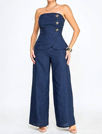 Milk & Honey - Catalina Large Button Embellished Strapless Jumpsuit