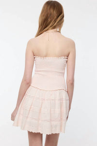Sky To Moon - Smocked Body Tiered Lace Trim Tube Mini Dress