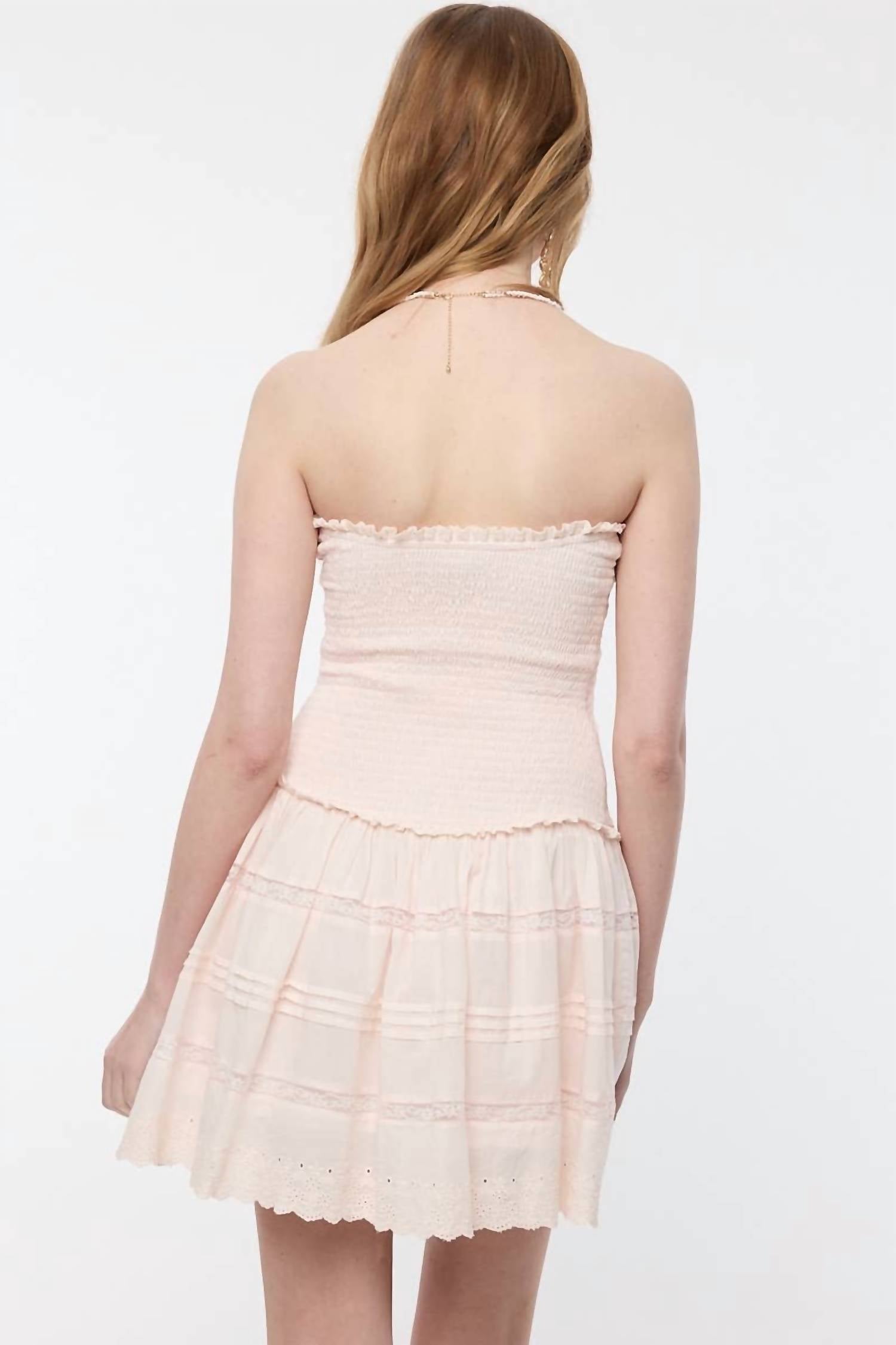 Sky To Moon - Smocked Body Tiered Lace Trim Tube Mini Dress