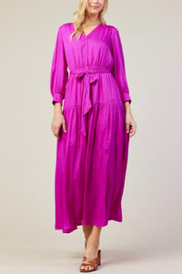 SKIES ARE BLUE Chianti Long Sleeve Button Front Maxi Dress in orchid - women's dress