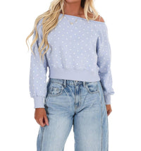PAPERMOON Comfy Spot Polka Dot Off Shoulder Sweatshirt in light blue - women's sweater