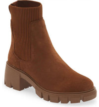 STEVE MADDEN Women's Hayle Platform Chelsea Boots in chestnut suede - women's shoe - detail view