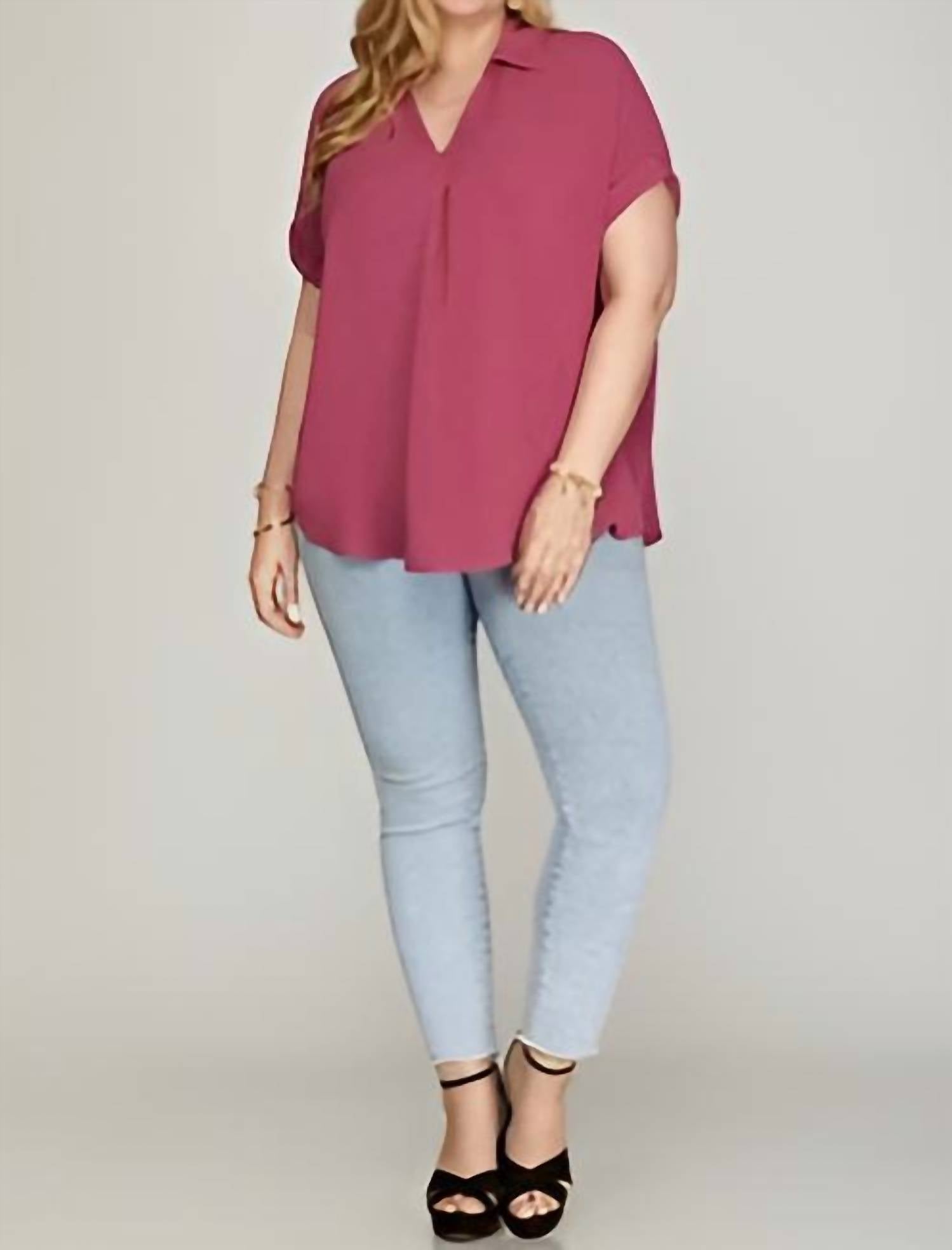 She + Sky - Konnie Drop Shoulder Woven Top - Plus