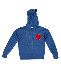 J. Society Embroidered Heart Hoodie in blue - women's top - alternate view