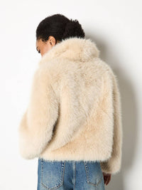 Apricot - Faux Fur Long Sleeve Short Coat