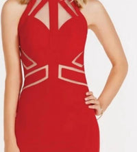 ALYCE PARIS Strappy Halter Neck Long Jersey Gown in red - women's dress - detail view