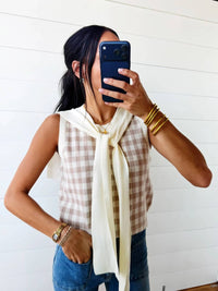 Faire - Women's Plaid Knit Detachable Shawl Wrap Sweater Tank Top