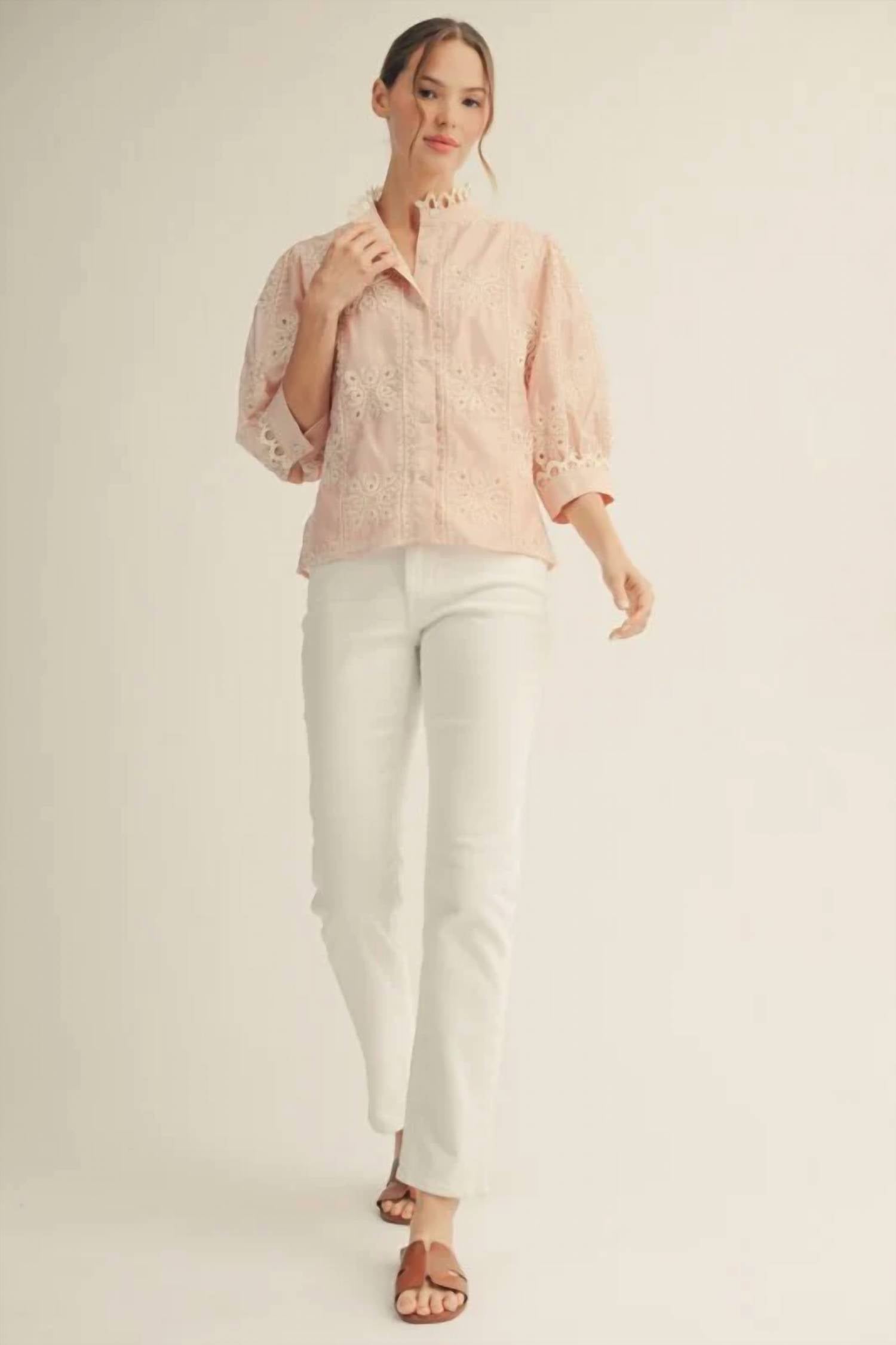 Jodifl - Button Down 3D Embroidery Top