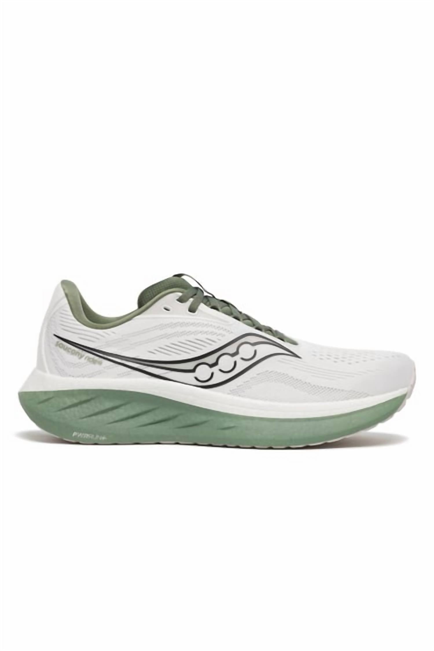 SAUCONY Men's Ride 18 Running Shoes in white olivine 1 - men's shoe