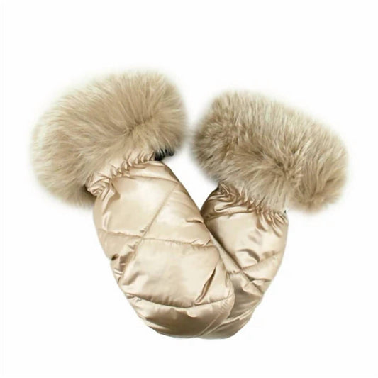 Women's Nylon Mittens with Fur Trim