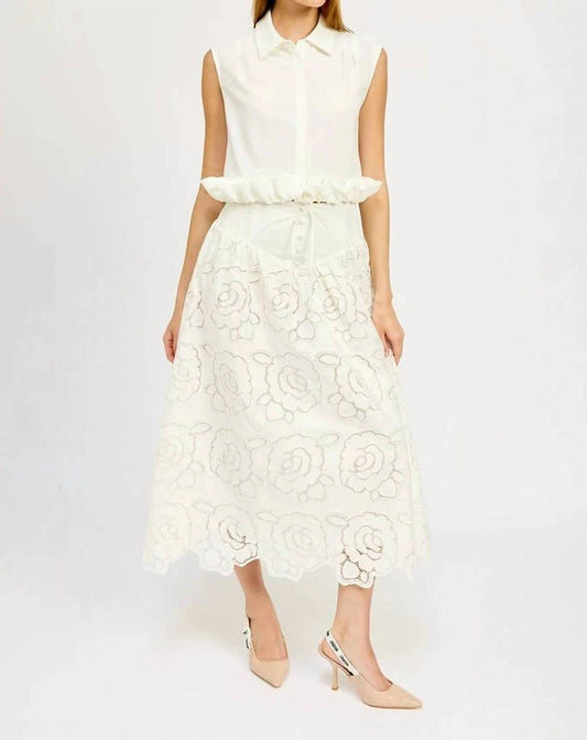 En Saison - Smocked Waist Floral Broderie Maxi Skirt