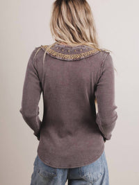 Easel - Embroidered Neck Thermal Top