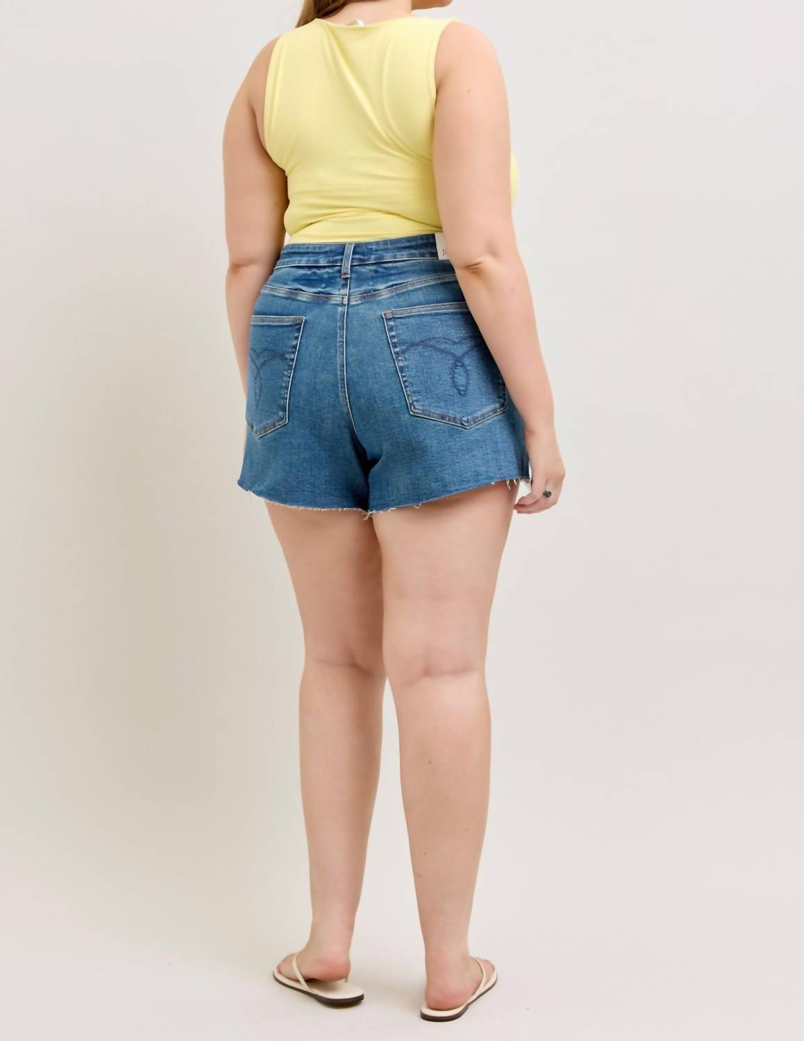 Judy Blue High Waist Rigid Magic Button Fly Cut Off Denim Short in blue - women's shorts - view 7