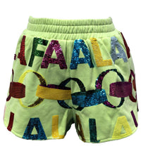 QUEEN OF SPARKLES Women's Falala With Garland Shorts in yellow green - women's shorts