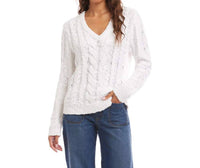 Karen Kane Cable Knit V-neck Sweater in off white - women's sweater