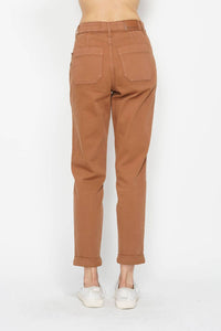 Judy Blue High Waist Garment Dyed Cuffed Jogger in camel - women's pants - detail view