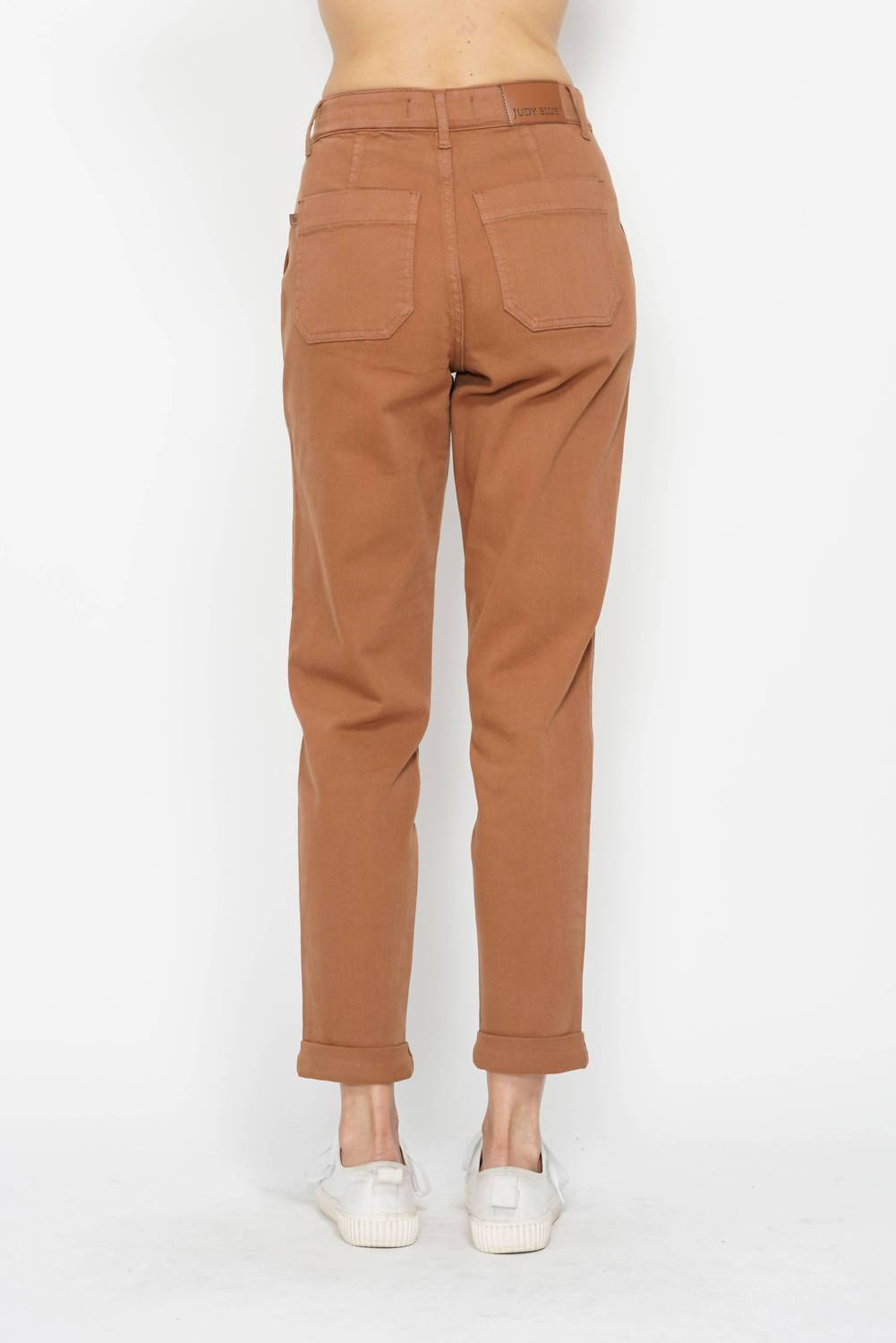 Judy Blue High Waist Garment Dyed Cuffed Jogger in camel - women's pants - detail view