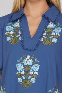 She + Sky - Embroidered Collar V-neck Dress