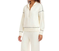 Karen Kane Half-Zip Contrast Stitch Pullover Top in cream - women's top - alternate view