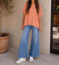 Apricot - Waffle Hanky Hem Oversized Tee