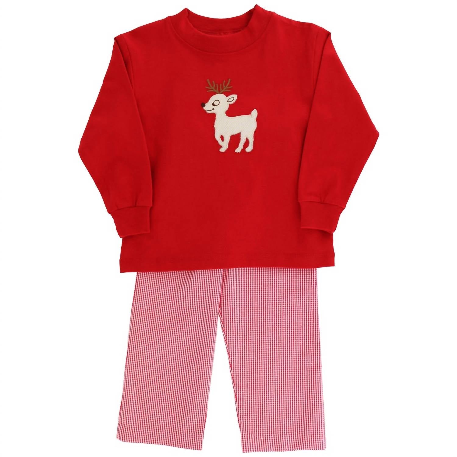 Bailey Boys Reindeer Games Pants Set in red pink - item - alternate view