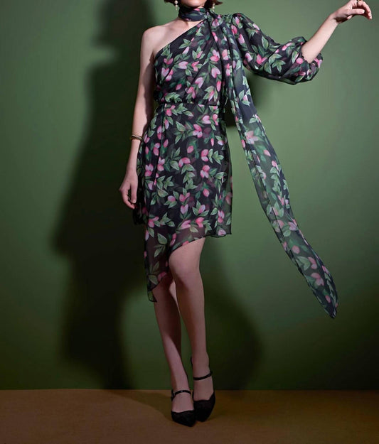 Strass - Short Slik Flower One Shoulder Dress