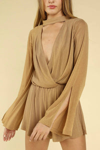 Honey Punch - Shimmering Long Sleeve Wrap Romper