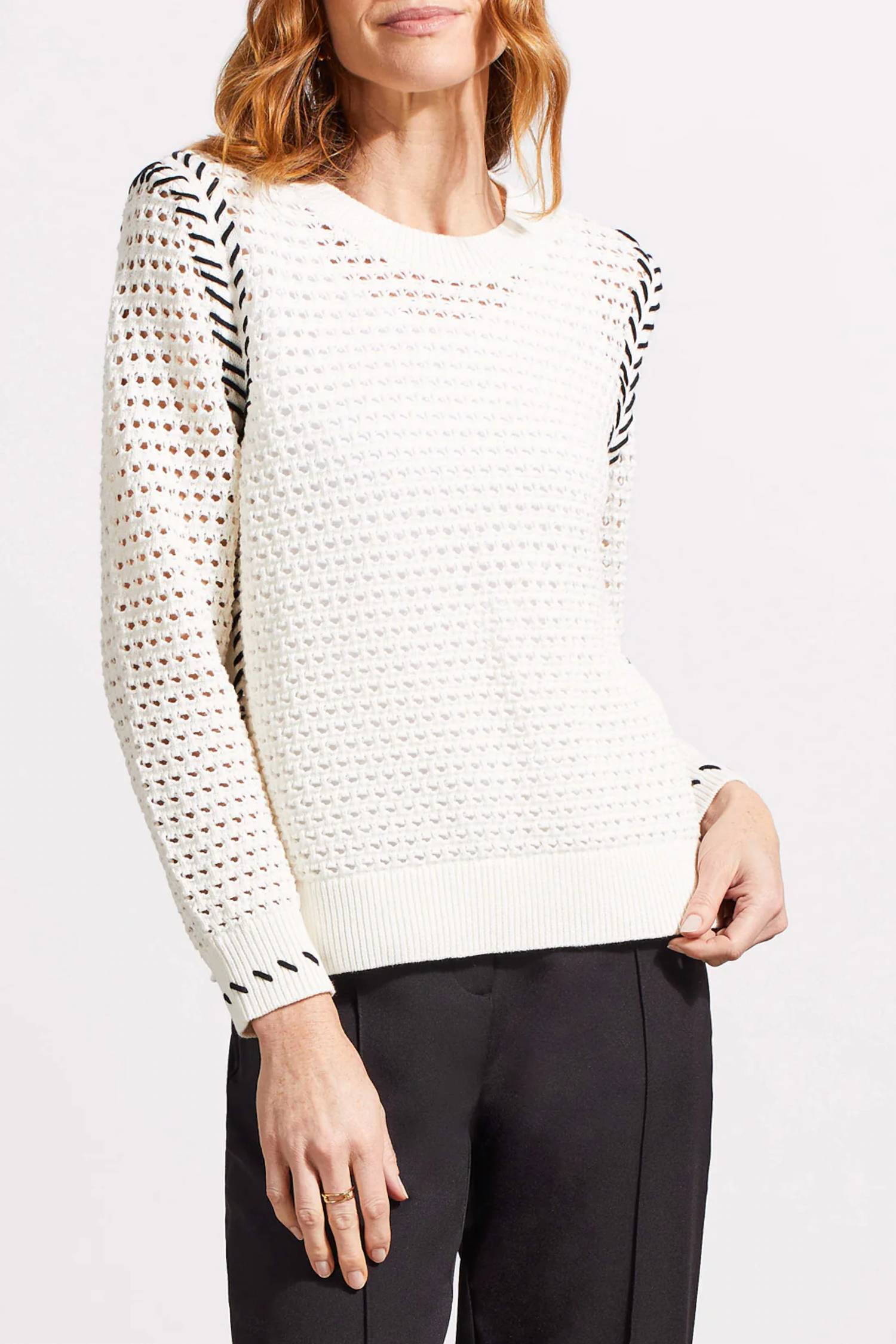Tribal - Crew Neck Open Sweater