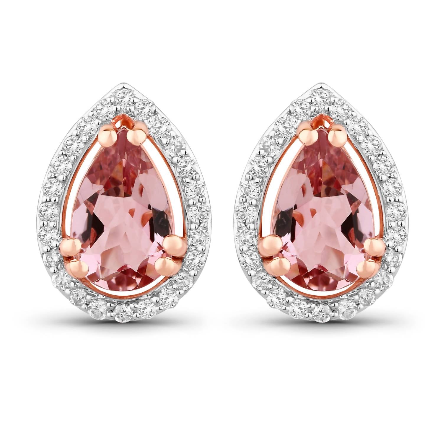 Diana M Jewels Women's Pear Natural Morganite Stud Earrings (1.56 Ct) - Classic in 14k rose gold - women's jewelry
