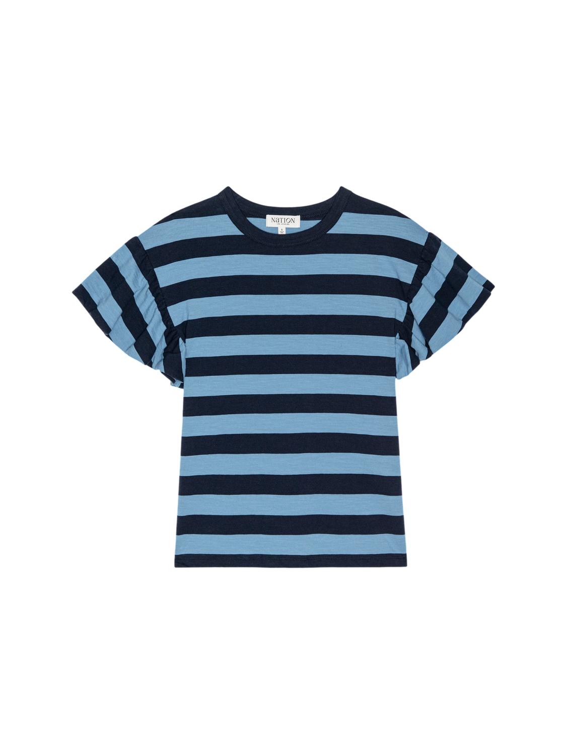 Nation LTD Camille Ruffle Sleeve Tee in rugby stripe - women's t-shirt - view 5