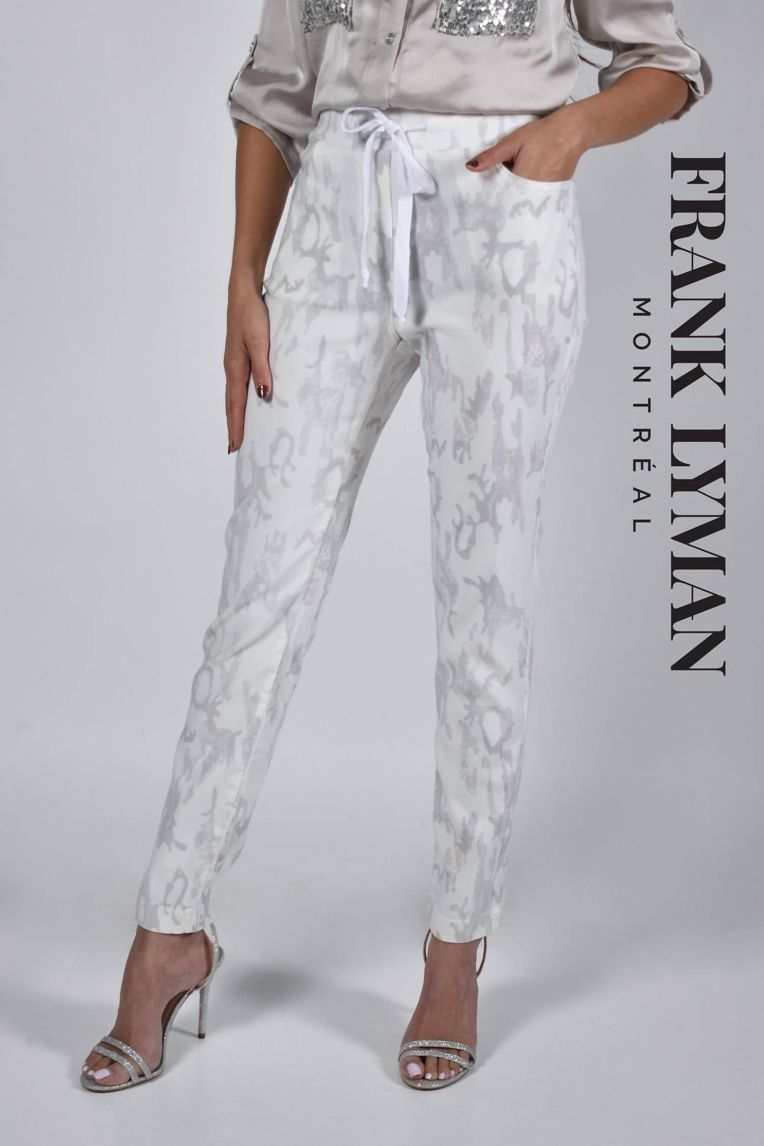 Frank Lyman Cora Animal Print Pants in white - women's pants