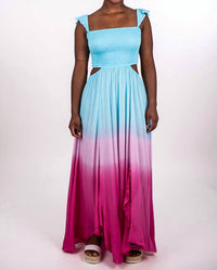 Tiare Hawaii OMBRE SMOCKED AMBER MAXI DRESS in turquoise violet - women's dress