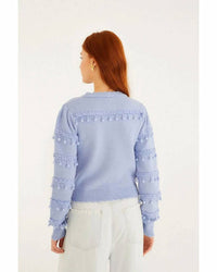 FARM RIO Bubble Trim Knit Sweater in blue - women's sweater - detail view