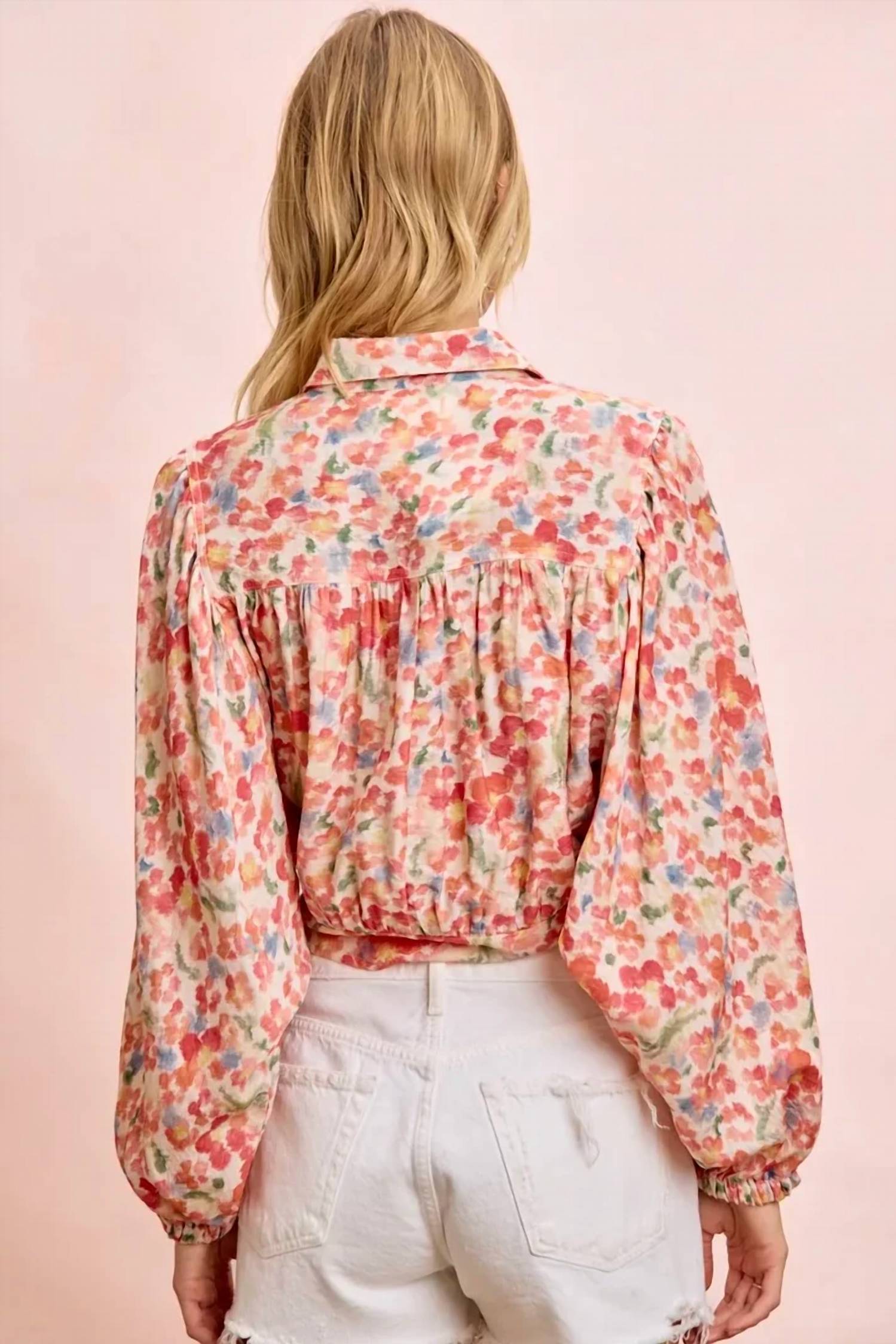 Bibi - Floral Print Tie Hem Detail Crop Shirt