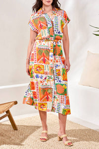 Tribal - Long Slit & Waist Pleat Shirt Dress
