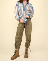 Very J - Striped Henley Pullover