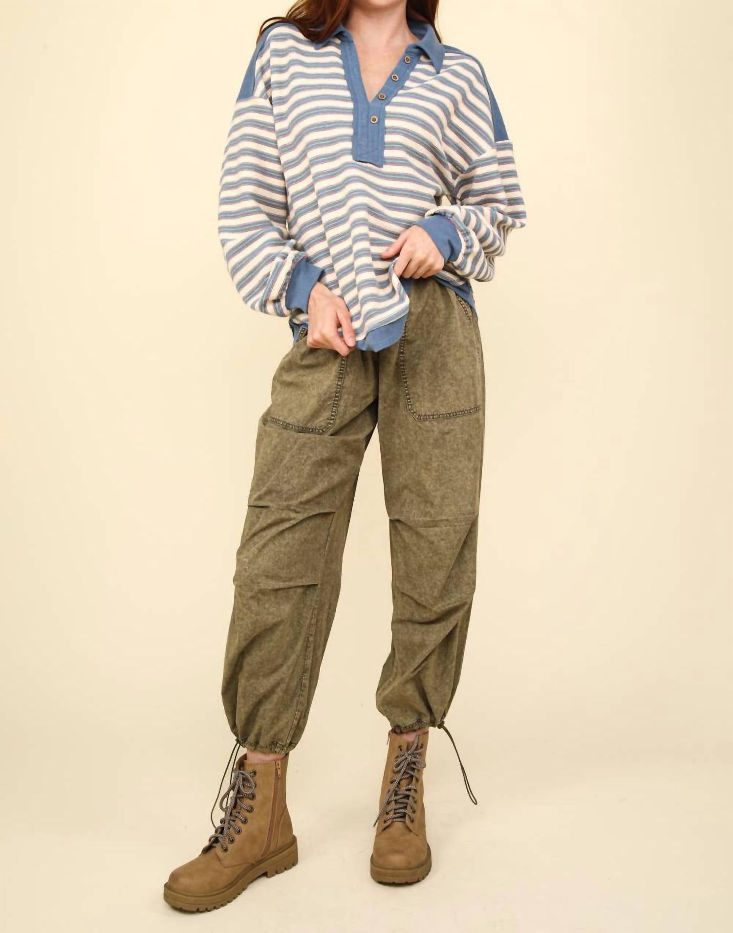 Very J - Striped Henley Pullover