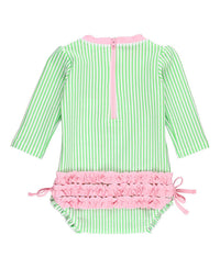 Rufflebutts - Seersucker Long Sleeve One Piece Ruffle Rash Guard Swimsuit